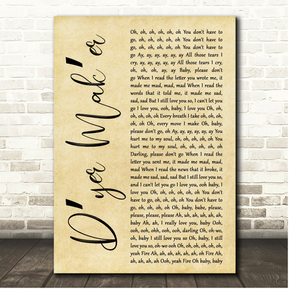 Led Zeppelin Dyer Maker Rustic Script Song Lyric Print