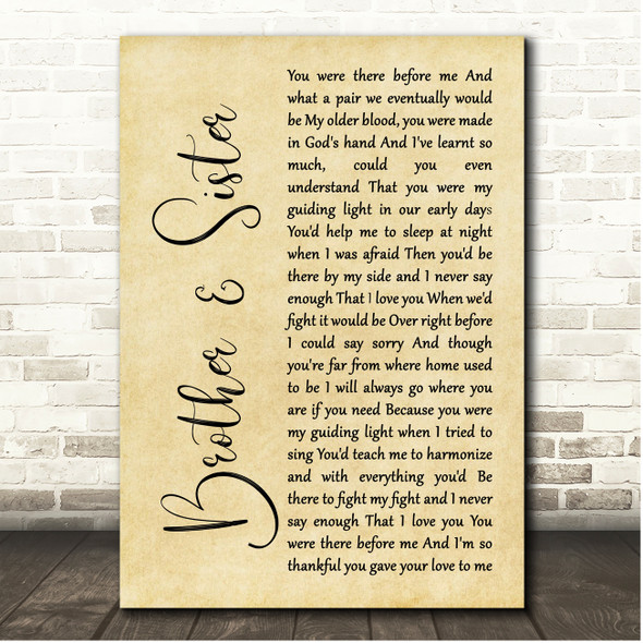 Matthew Mole Brother & Sister Rustic Script Song Lyric Print