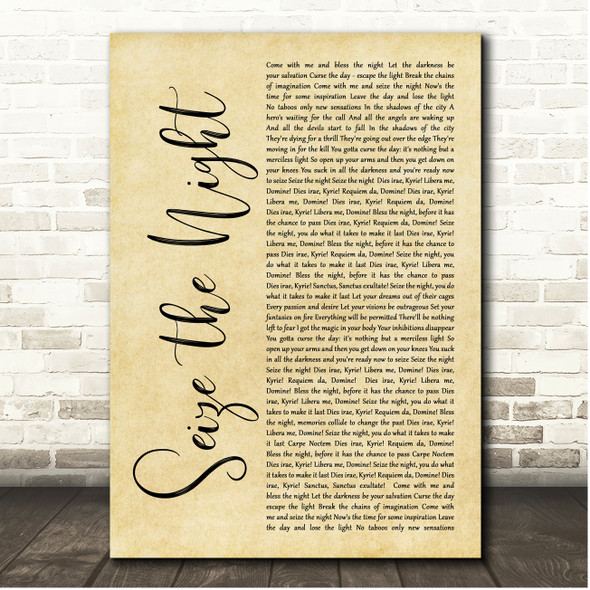 Meat Loaf Seize the Night Rustic Script Song Lyric Print