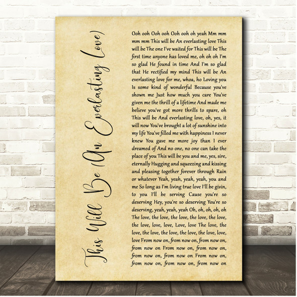 Natalie Cole This Will Be (An Everlasting Love) Rustic Script Song Lyric Print
