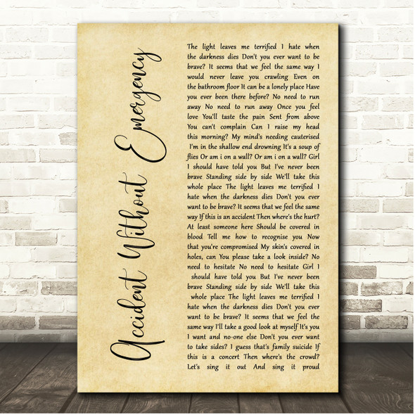 Biffy Clyro Accident Without Emergency Rustic Script Song Lyric Print