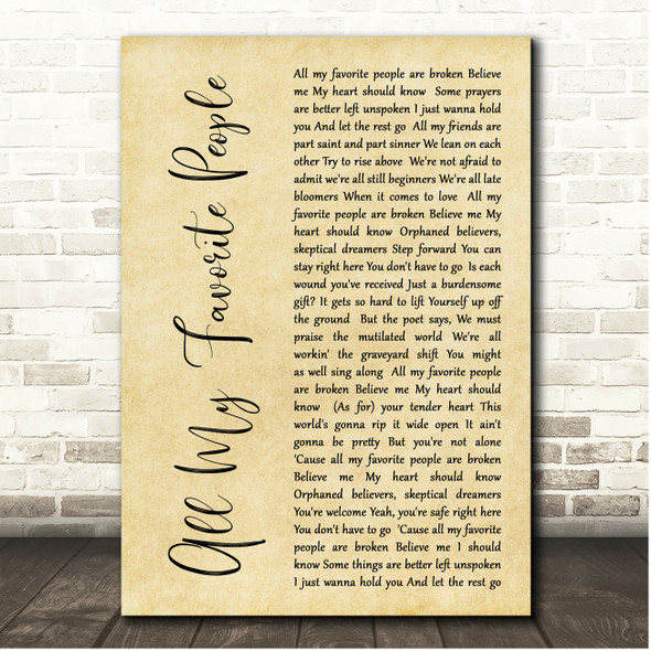 Over the Rhine All My Favorite People Rustic Script Song Lyric Print