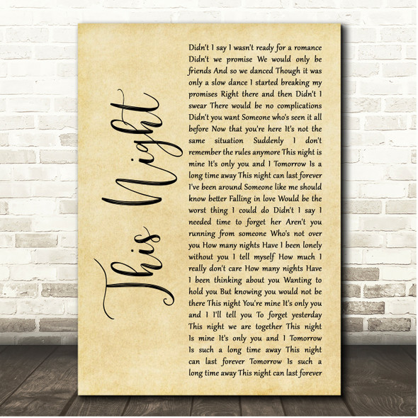 Billy Joel This Night Rustic Script Song Lyric Print