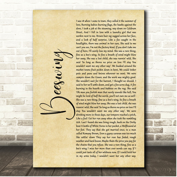 Roy Bailey Beeswing Rustic Script Song Lyric Print