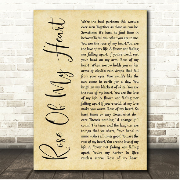 Russell Moore & IIIRD Tyme Out Rose Of My Heart Rustic Script Song Lyric Print