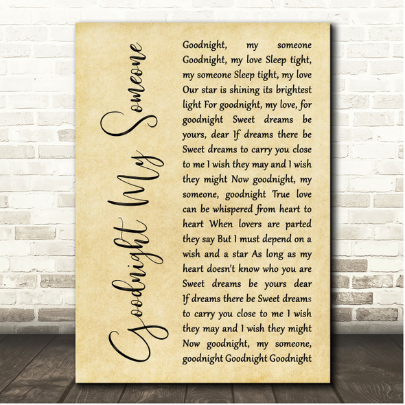 Shirley Jones Goodnight My Someone Rustic Script Song Lyric Print