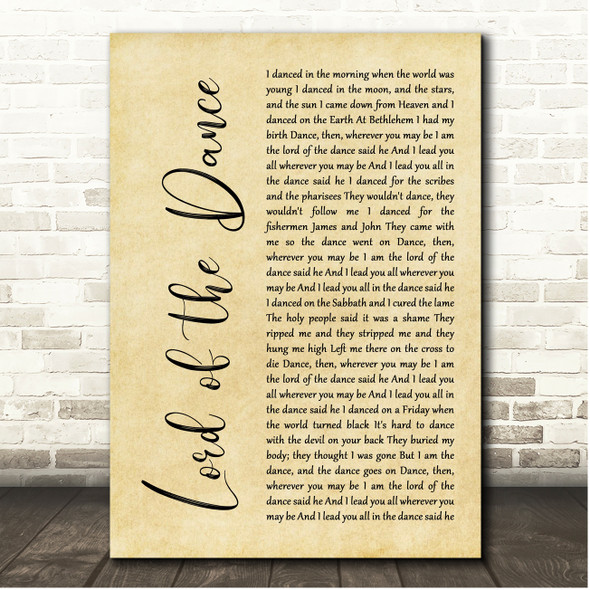 The Dubliners Lord Of The Dance Rustic Script Song Lyric Print