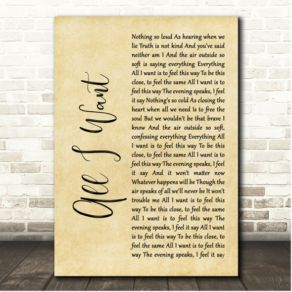 Toad the Wet Sprocket All I Want Rustic Script Song Lyric Print