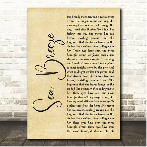 Tyrone Wells Sea Breeze Rustic Script Song Lyric Print