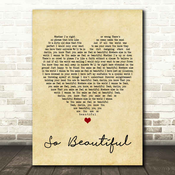 Darren Hayes So Beautiful Vintage Heart Song Lyric Quote Print