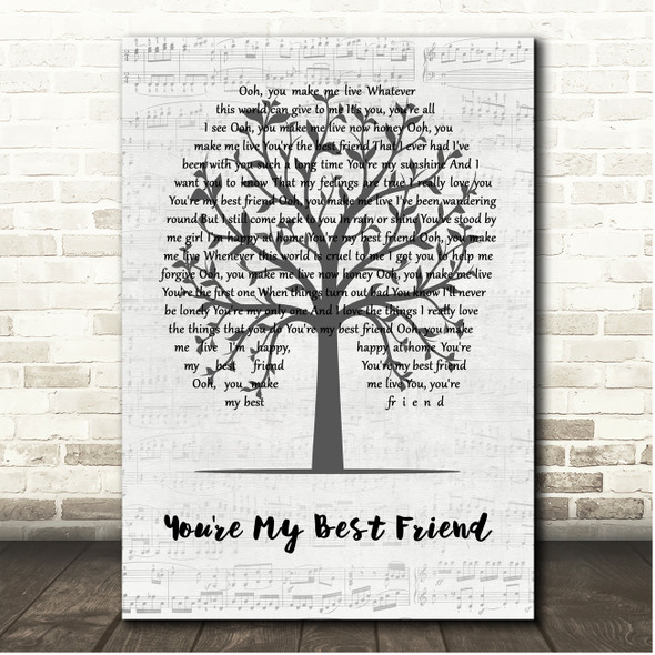 Queen You're My Best Friend Music Script Tree Song Lyric Print