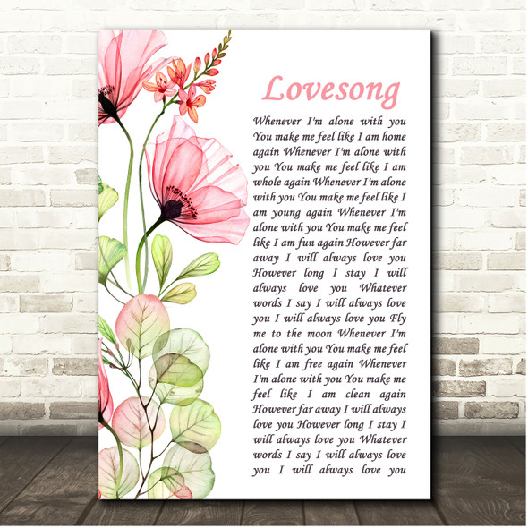 The Cure Lovesong Poppy Flower Script Song Lyric Print