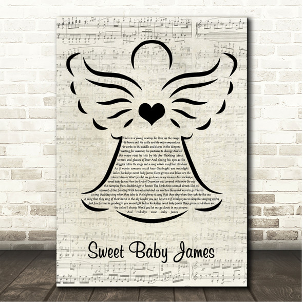 James Taylor Sweet Baby James Music Script Angel Song Lyric Print