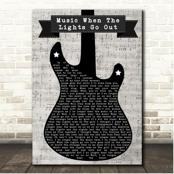 The Libertines Music When The Lights Go Out Electric Guitar Music Script Song Lyric Print