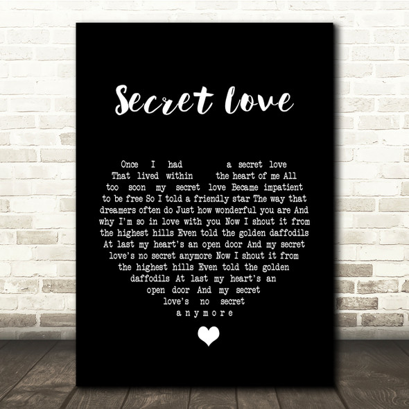 Doris Day Secret Love Black Heart Song Lyric Quote Print