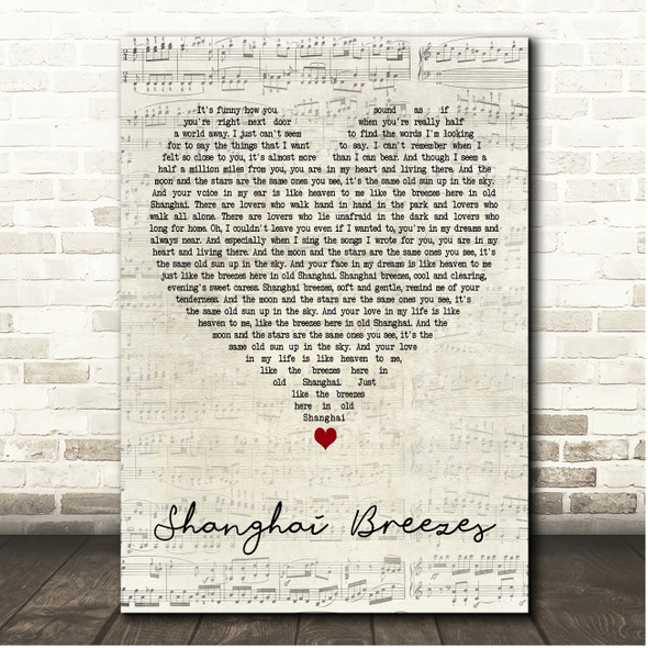 John Denver Shanghai Breezes Script Heart Song Lyric Print