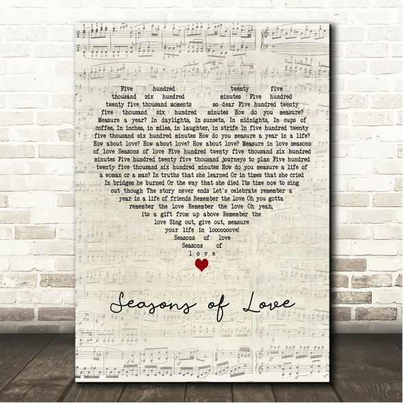 Jonathan Larson Seasons of Love Script Heart Song Lyric Print