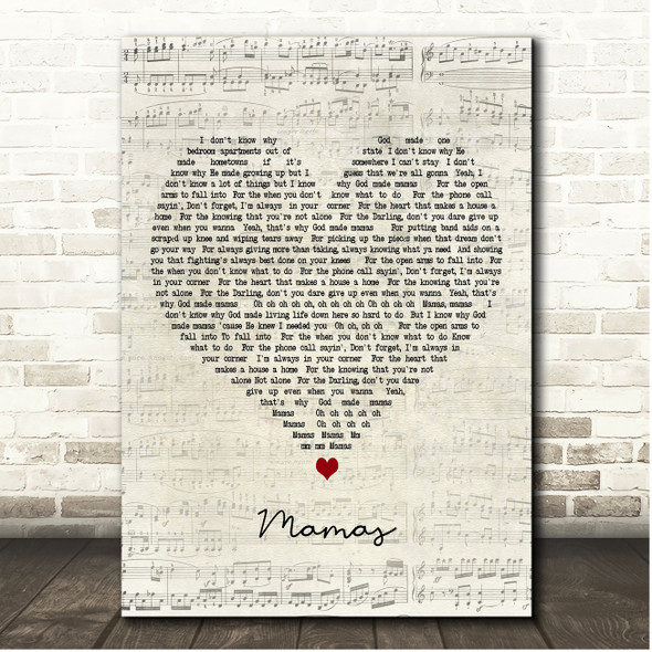 Anne Wilson & Hillary Scott Mamas Script Heart Song Lyric Print