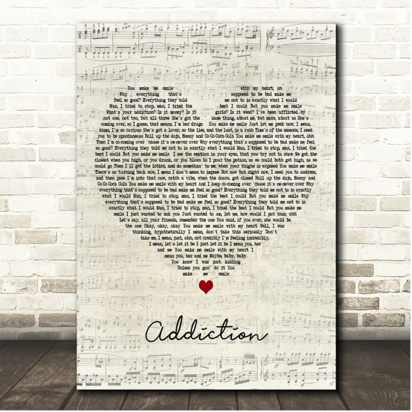 Kanye West Addiction Script Heart Song Lyric Print