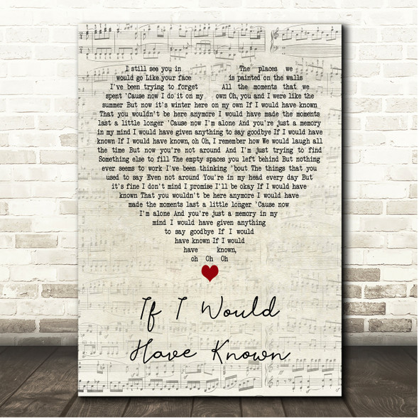 Kyle Hume If I Would Have Known Script Heart Song Lyric Print