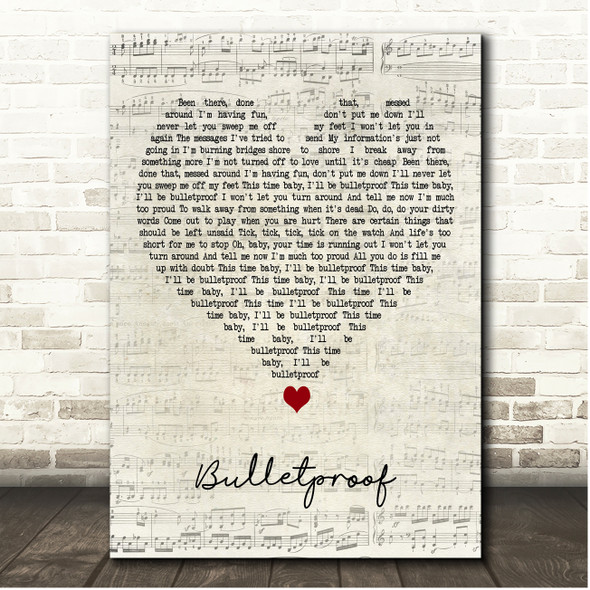 La Roux Bulletproof Script Heart Song Lyric Print