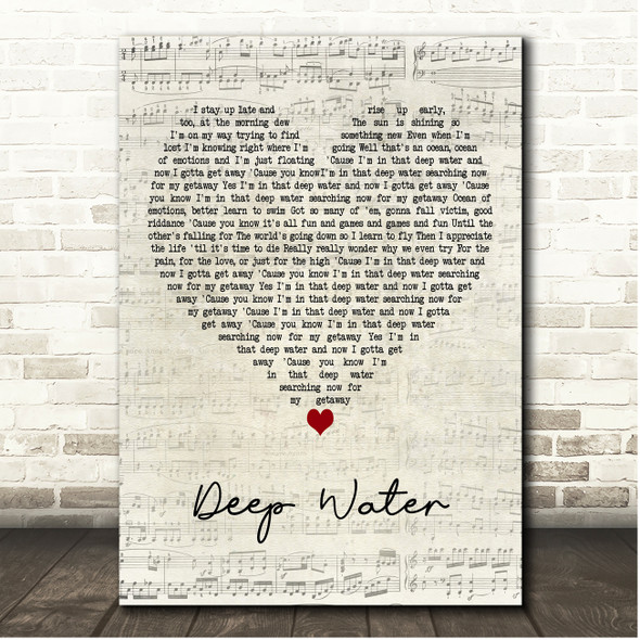 Landon McNamara Deep Water Script Heart Song Lyric Print