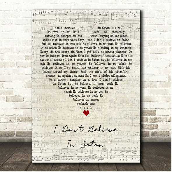 Aron Wright I Dont Believe In Satan Script Heart Song Lyric Print