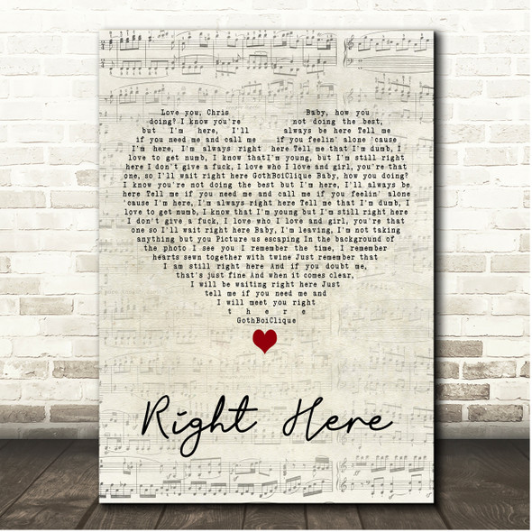 Lil Peep Featuring Horse Head Right Here Script Heart Song Lyric Print