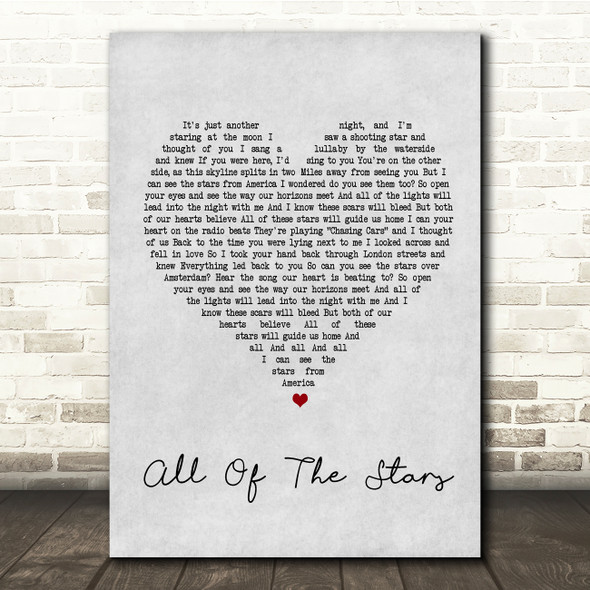 Ed Sheeran All Of The Stars Grey Heart Song Lyric Quote Print