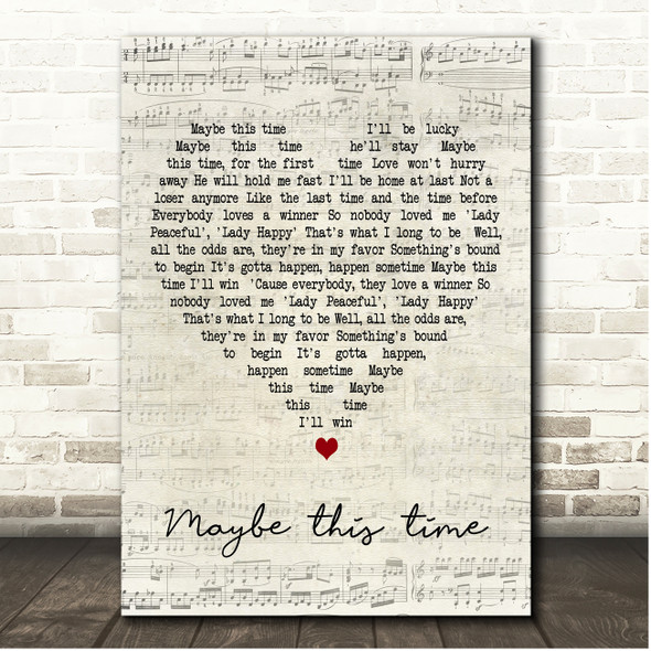 Liza Minnelli Maybe This Time Script Heart Song Lyric Print