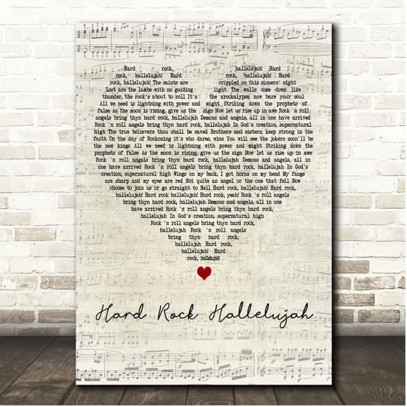 Lordi Hard Rock Hallelujah Script Heart Song Lyric Print