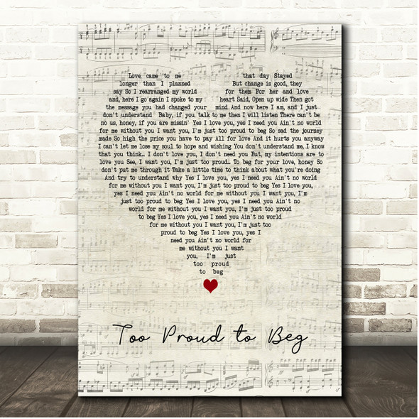 Luther Vandross Too Proud to Beg Script Heart Song Lyric Print