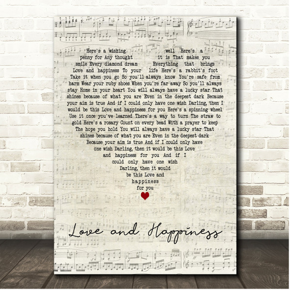 Mark Knopfler & Emmylou Harris Love and Happiness Script Heart Song Lyric Print