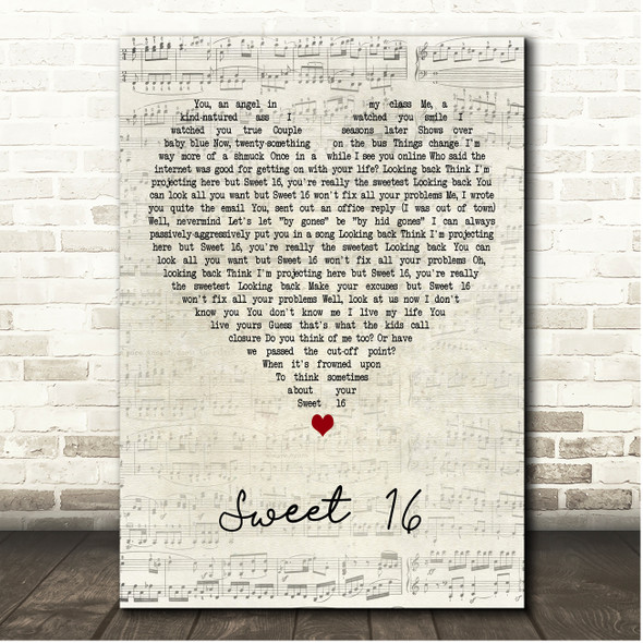Matt Maltese Sweet 16 Script Heart Song Lyric Print