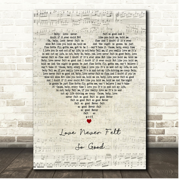 Michael Jackson Love Never Felt So Good Script Heart Song Lyric Print