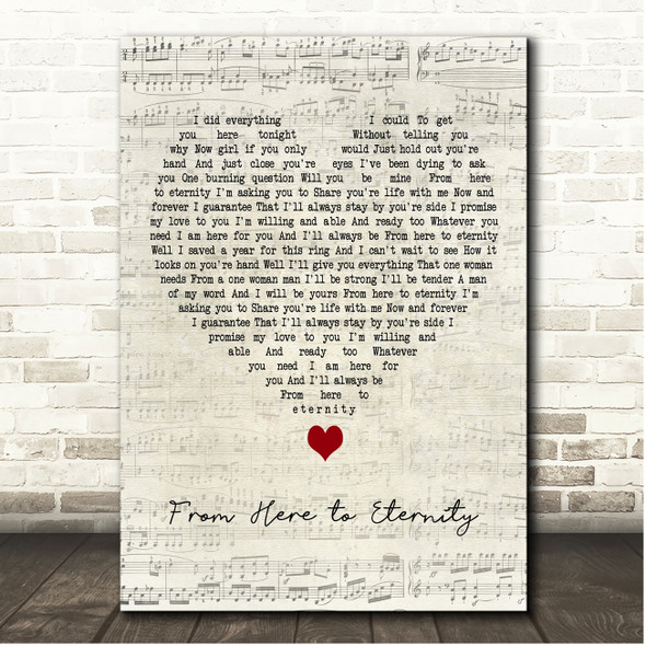 Michael Peterson From Here to Eternity Script Heart Song Lyric Print