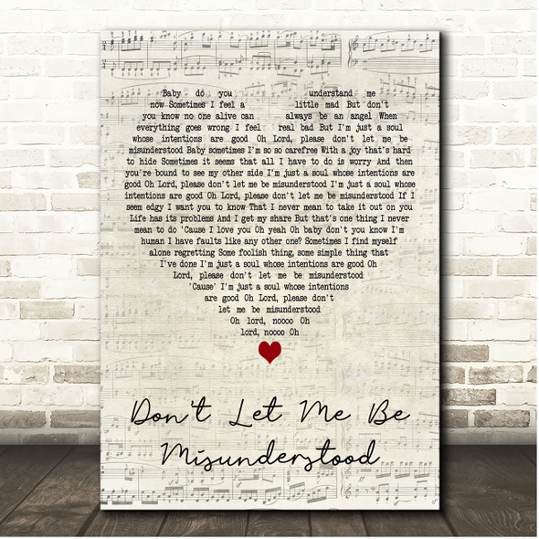 Mick Hucknall Dont Let Me Be Misunderstood Script Heart Song Lyric Print