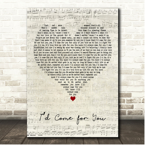 Nickelback Id Come for You Script Heart Song Lyric Print