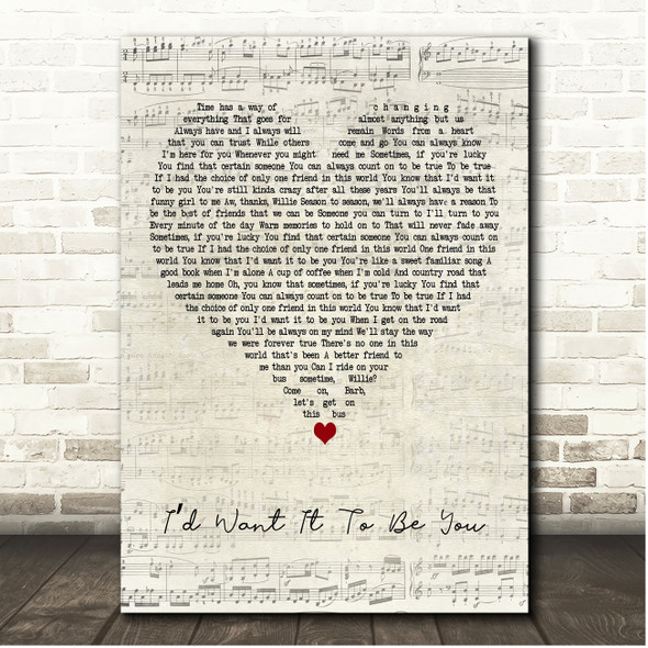 Barbra Streisand & Willie Nelson Id Want It To Be You Script Heart Song Lyric Print