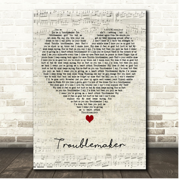Olly Murs Troublemaker Script Heart Song Lyric Print