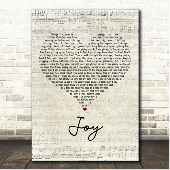 Bastille Joy Script Heart Song Lyric Print