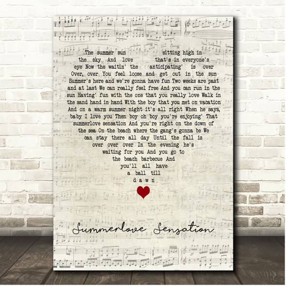Bay City Rollers Summerlove Sensation Script Heart Song Lyric Print