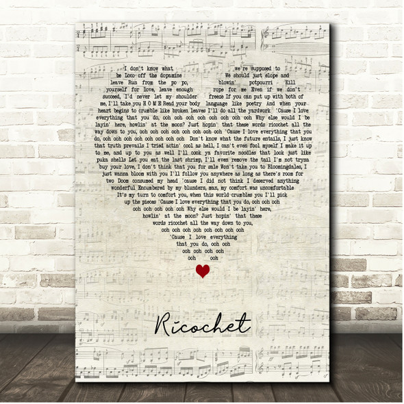 Ryan Caraveo Ricochet Script Heart Song Lyric Print