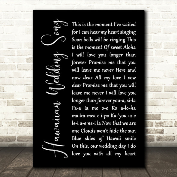 Elvis Presley Hawaiian Wedding Song Black Script Song Lyric Quote Print