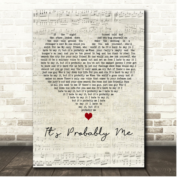 Sting It's Probably Me Script Heart Song Lyric Print