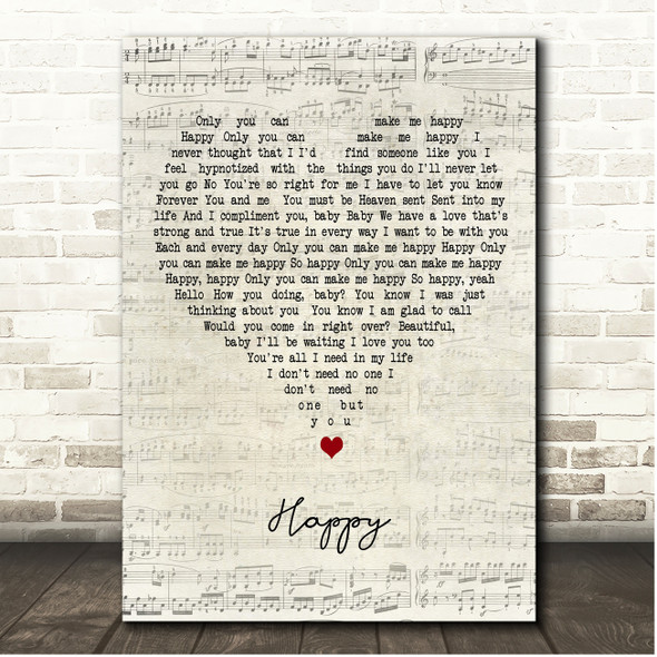 Surface Happy Script Heart Song Lyric Print