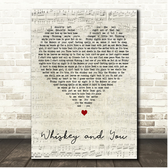 Taylor Ingle Whiskey and You Script Heart Song Lyric Print