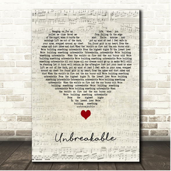 TELYKast Unbreakable Script Heart Song Lyric Print