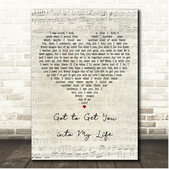 The Beatles Got to Get You into My Life Script Heart Song Lyric Print