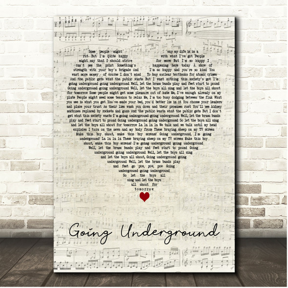 The Jam Going Underground Script Heart Song Lyric Print